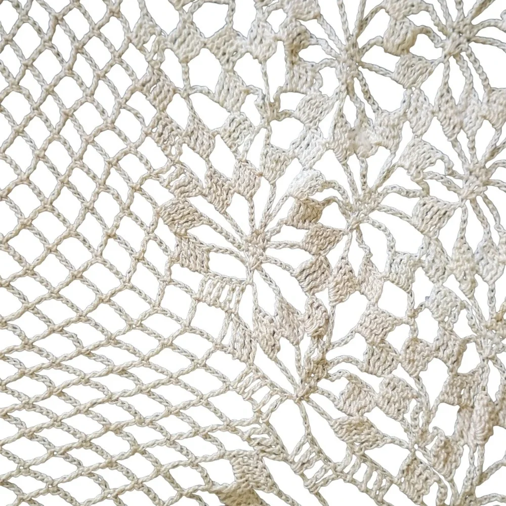 Vintage Handmade Crochet Lace Doily Square Table Topper Cream Floral 23x20.5